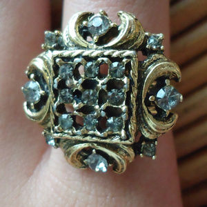 Arthur Pepper Gothic Mid Century Costume Cocktail Ring w Rhinestones